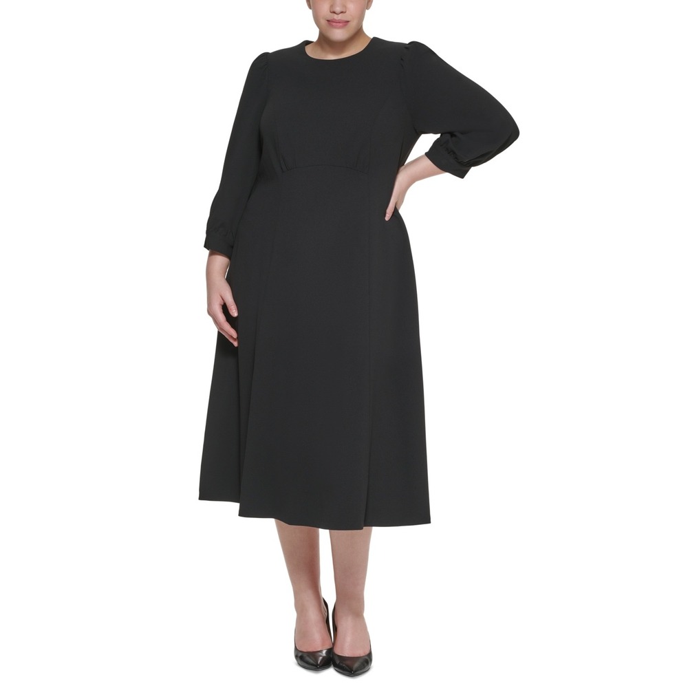 Calvin Klein Dress Womens 18W Midi Empire Waist Puff Sleeve New